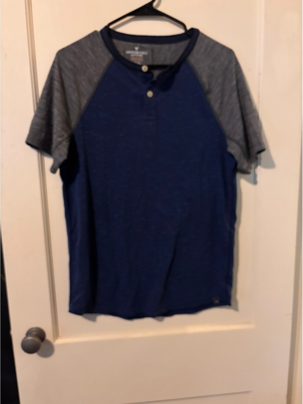 American Eagle blue and gray raglan henley top Small